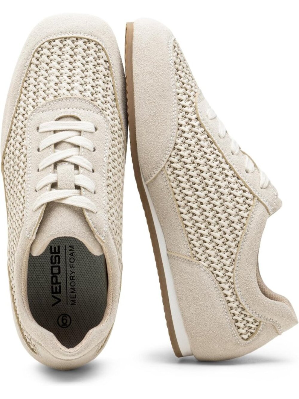 Women's Beige Faux Leather Lightweight Breathable Mesh Tennis Fashion Sneakers